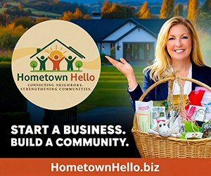 Hometown Hello business opportunity logo for a local welcome basket and community marketing business.