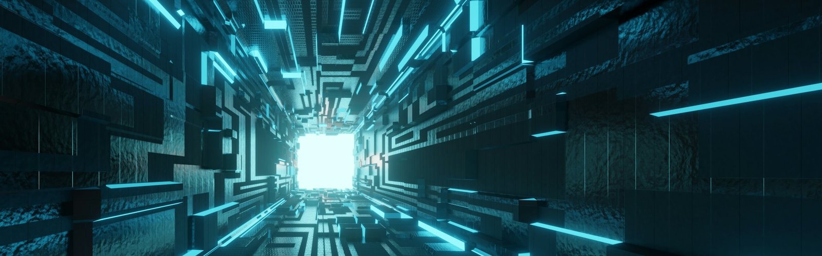 Glowing futuristic digital tunnel