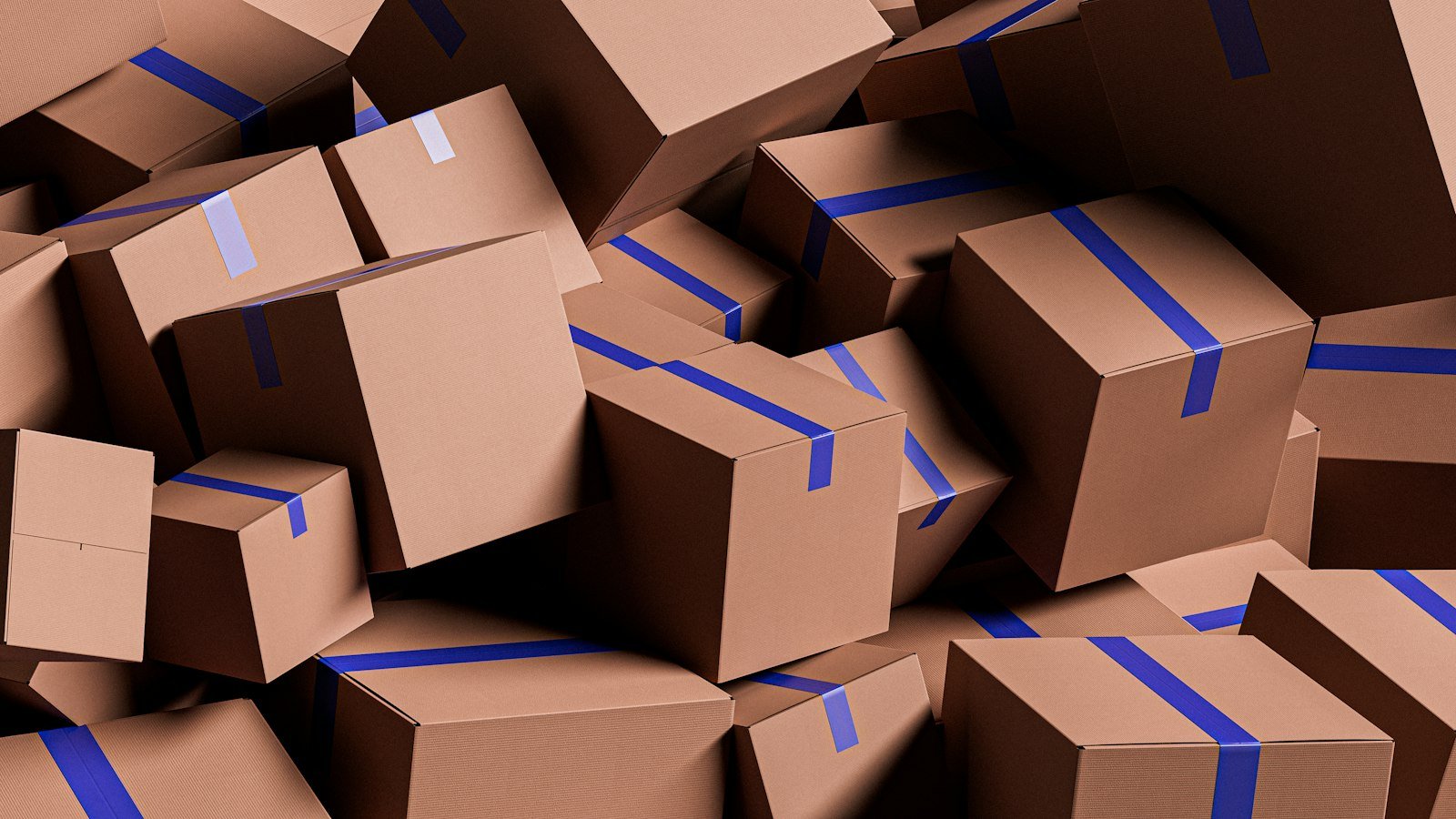 Distributorship agreement: A large pile of brown cardboard boxes with blue tape