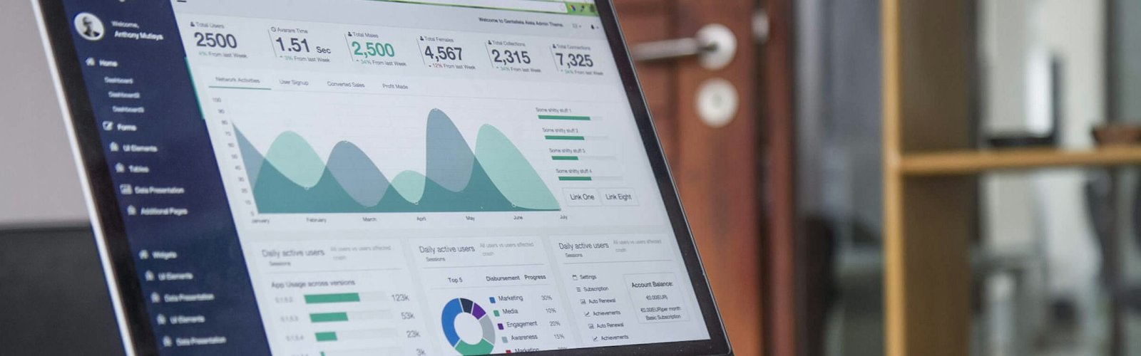 Laptop screen showing marketing analytics charts