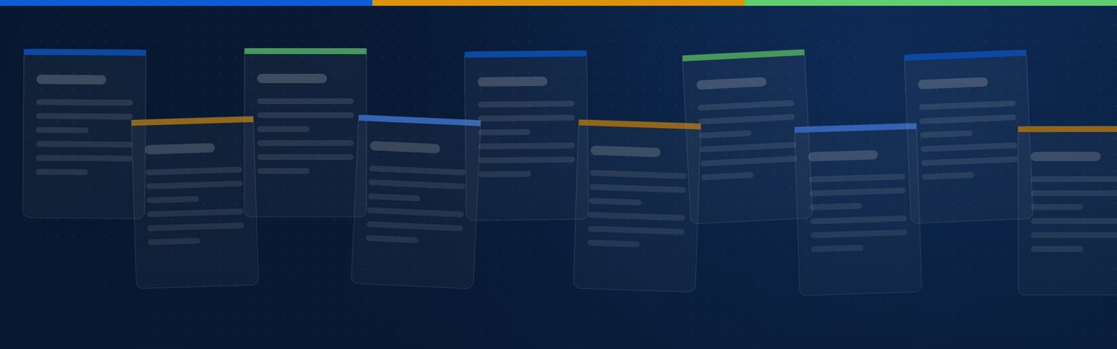 Rows of stylized article cards in SmartBizOpps brand colors on a dark blue background